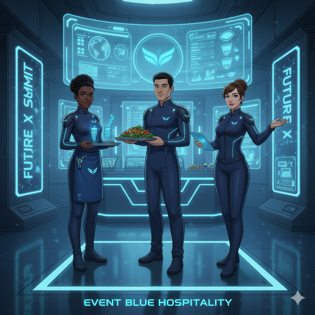 Professional hospitality and catering staff serving guests